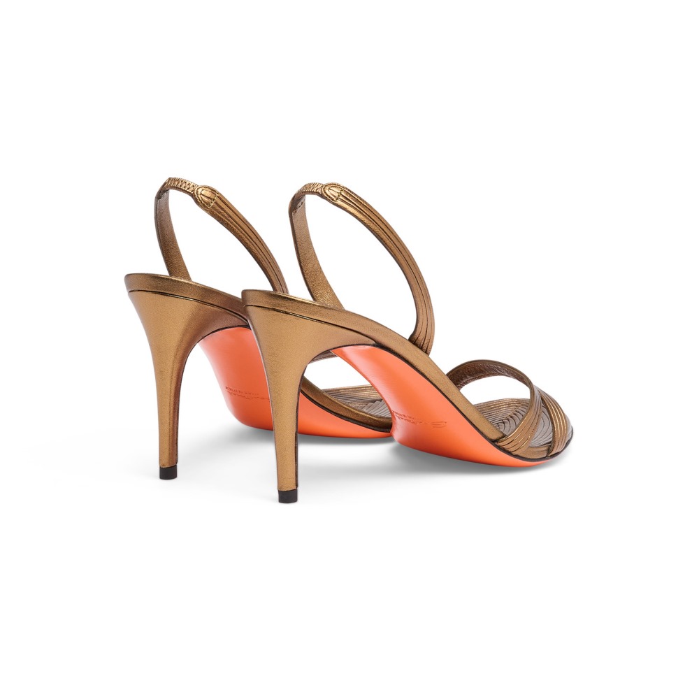 Sandalo tacco medio da donna in pelle oro - Oro