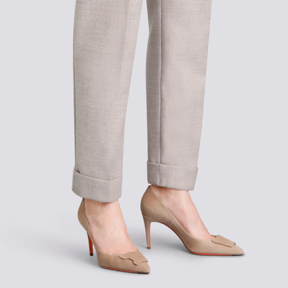 Décolletés tacco alto Santoni Sibille da donna in suede beige - Naturale