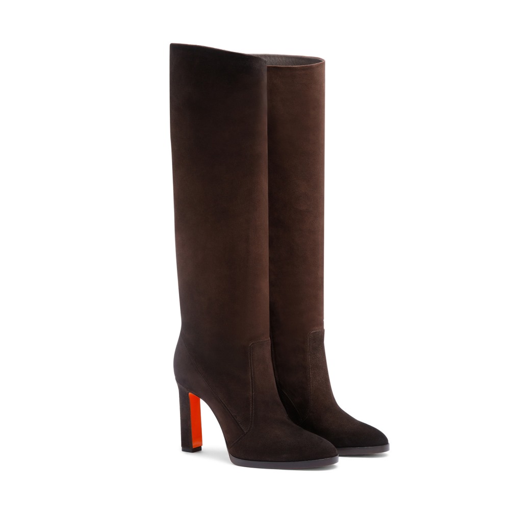 Stivale tacco alto da donna in suede testa di moro - Testa di moro
