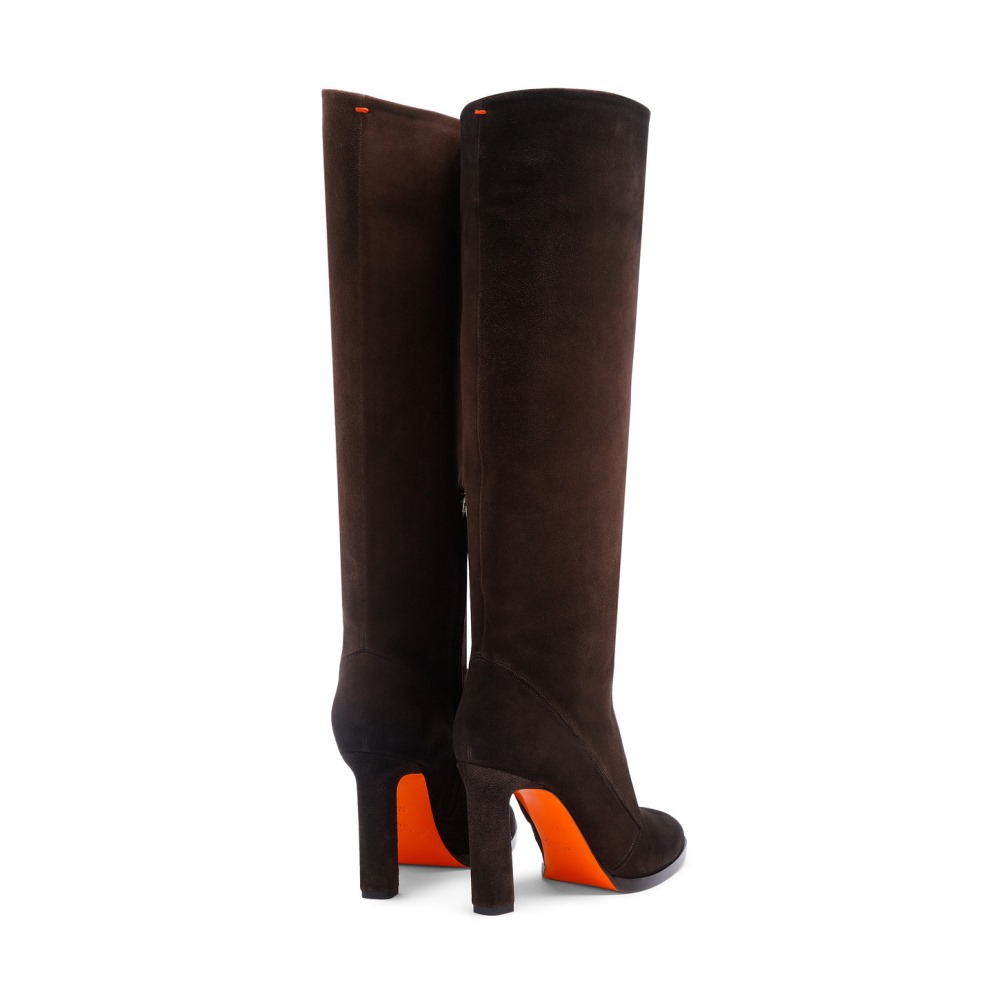 Stivale tacco alto da donna in suede testa di moro - Testa di moro