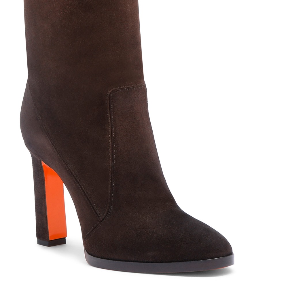 Stivale tacco alto da donna in suede testa di moro - Testa di moro