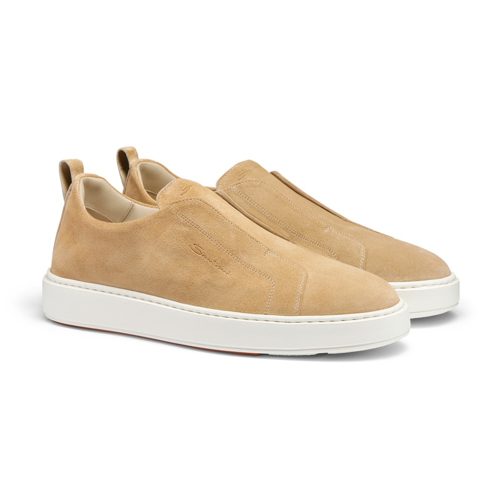Sneaker slip-on da uomo in suede beige - Naturale