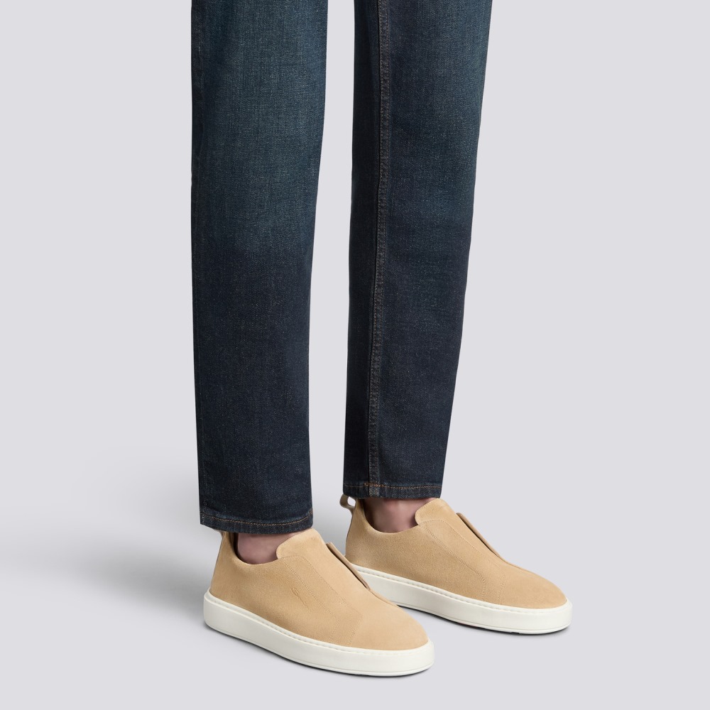 Sneaker slip-on da uomo in suede beige - Naturale