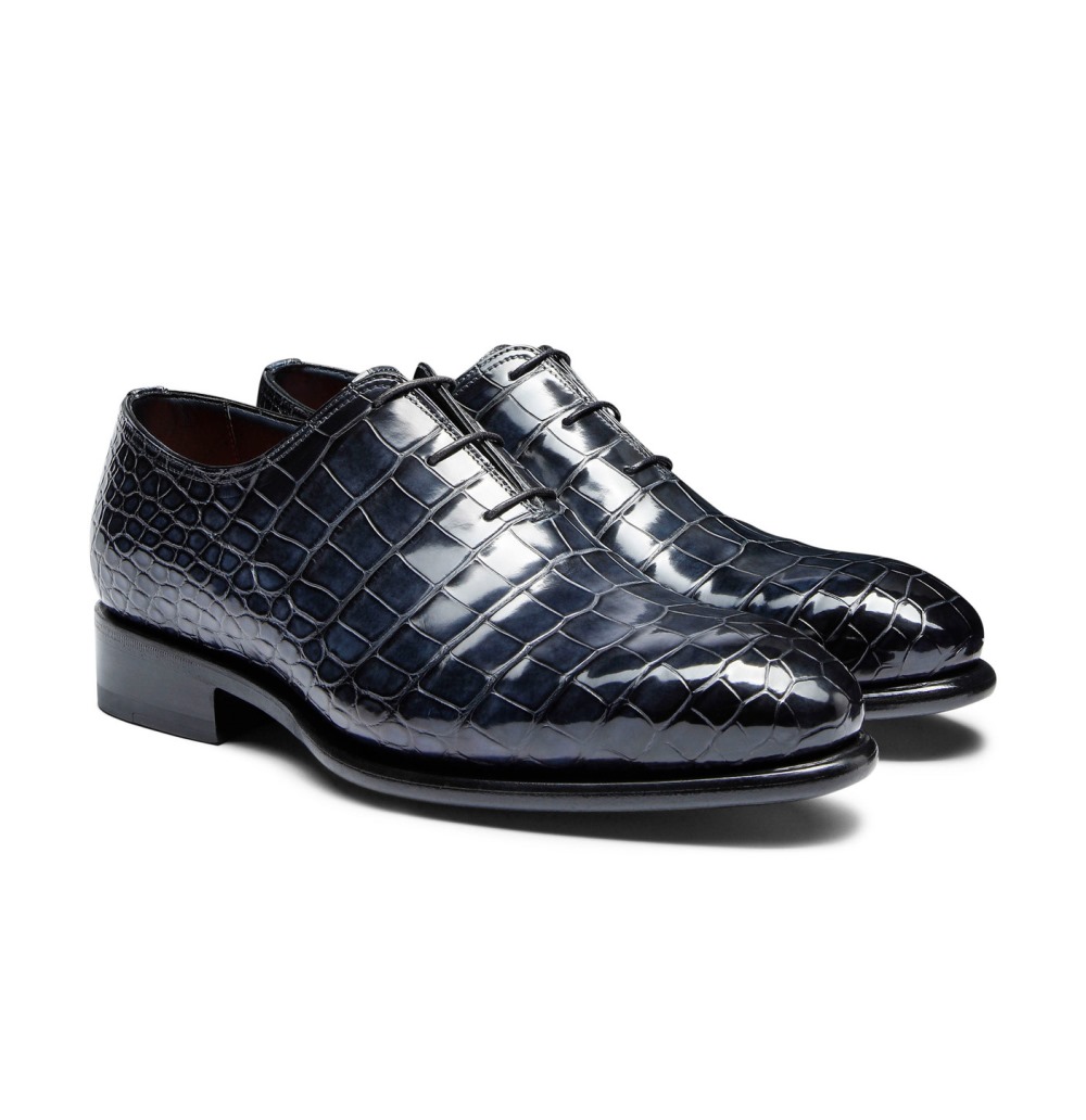 Stringata oxford da uomo in alligatore blu - Blu