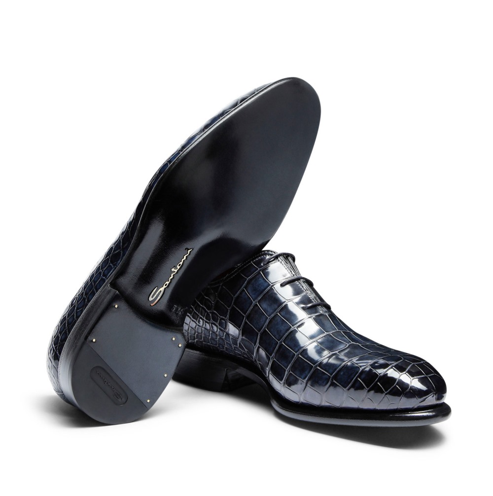 Stringata oxford da uomo in alligatore blu - Blu