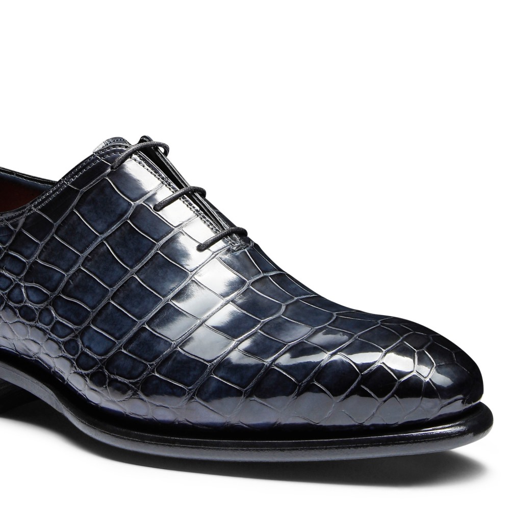 Stringata oxford da uomo in alligatore blu - Blu