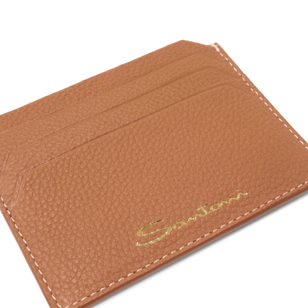 Porta carte di credito in pelle bottalata marrone chiaro - Marrone chiaro