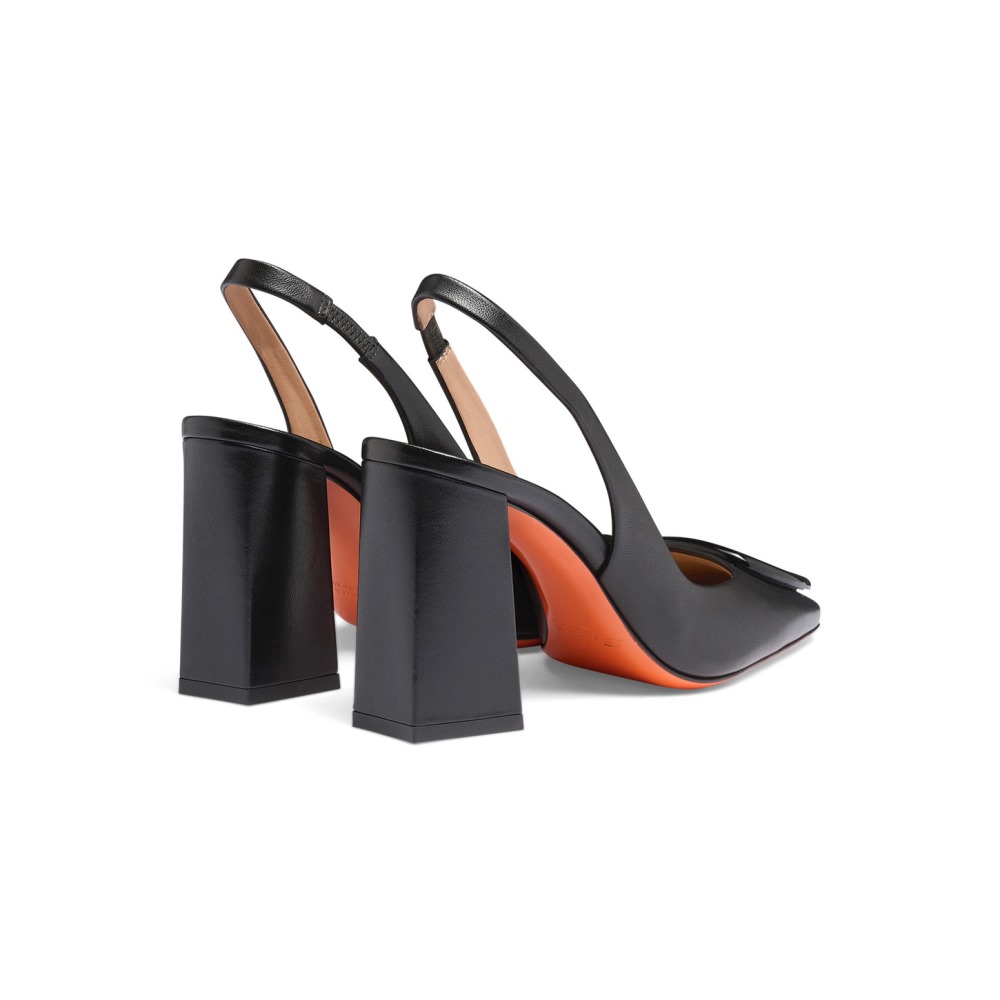 Slingback tacco alto da donna in pelle nera - Nero