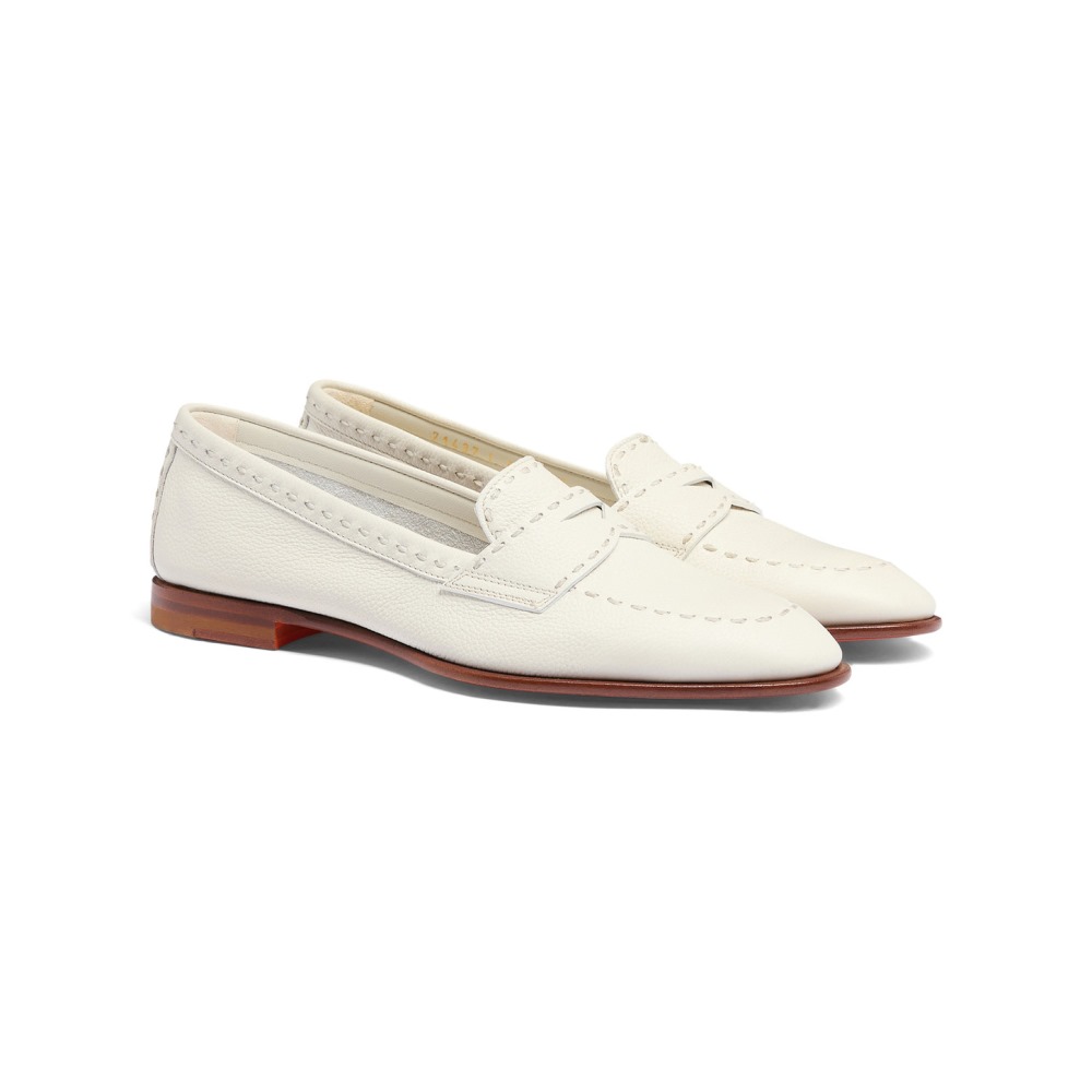 Mocassino penny da donna in pelle bottalata bianca - Bianco