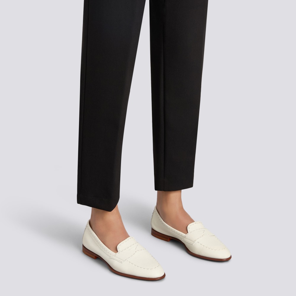 Mocassino penny da donna in pelle bottalata bianca - Bianco