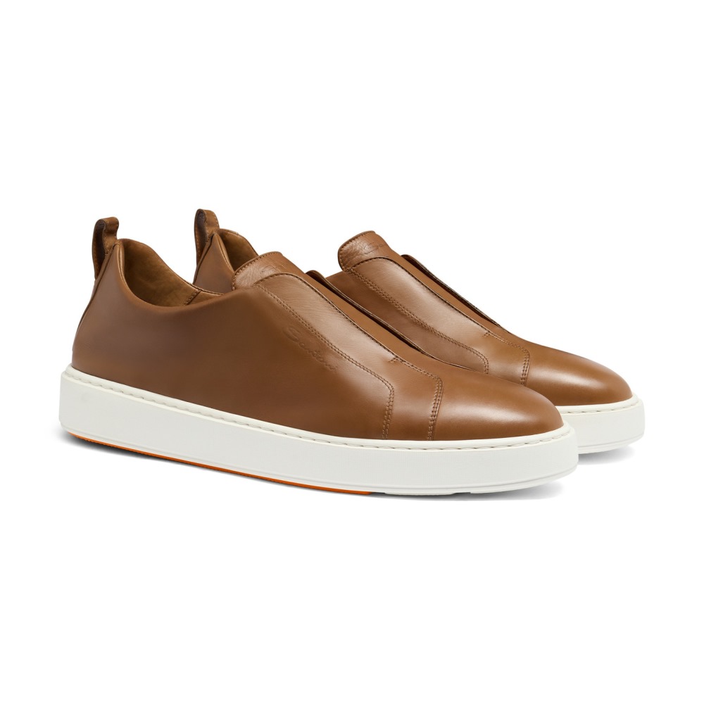 Sneaker slip-on da uomo in pelle marrone chiaro - Marrone chiaro