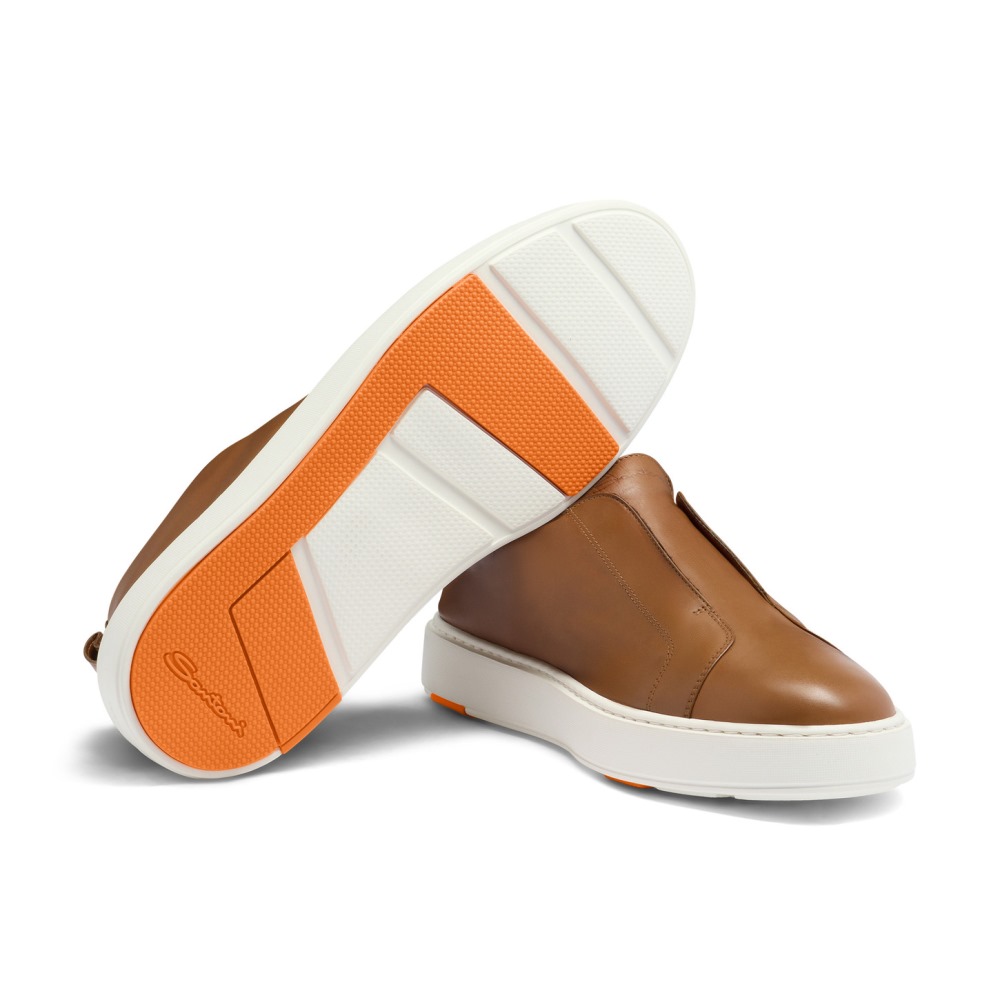 Sneaker slip-on da uomo in pelle marrone chiaro - Marrone chiaro