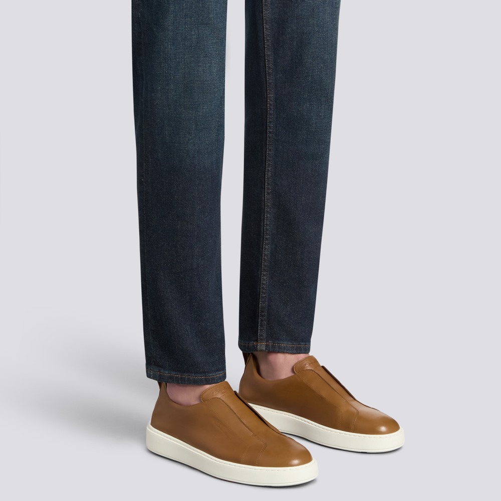 Sneaker slip-on da uomo in pelle marrone chiaro - Marrone chiaro