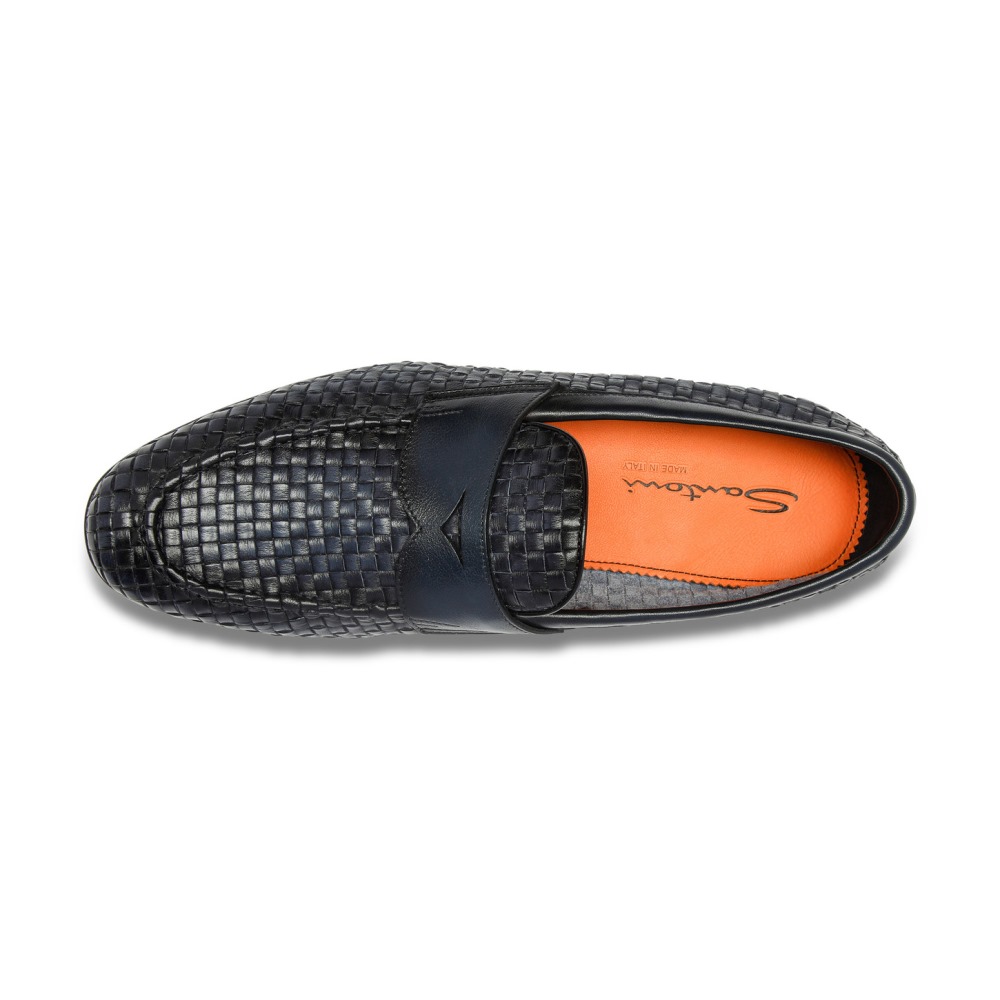 Mocassino penny da uomo in pelle intrecciata blu - Blu