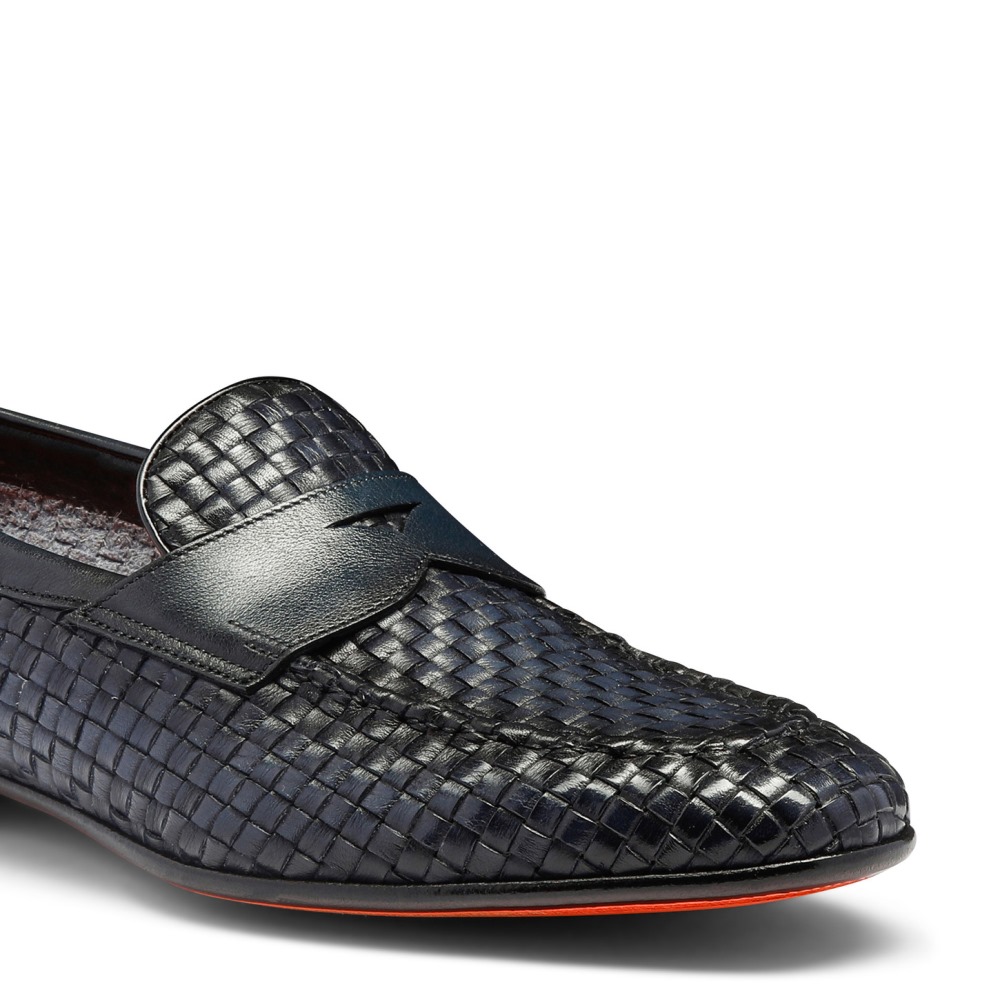 Mocassino penny da uomo in pelle intrecciata blu - Blu