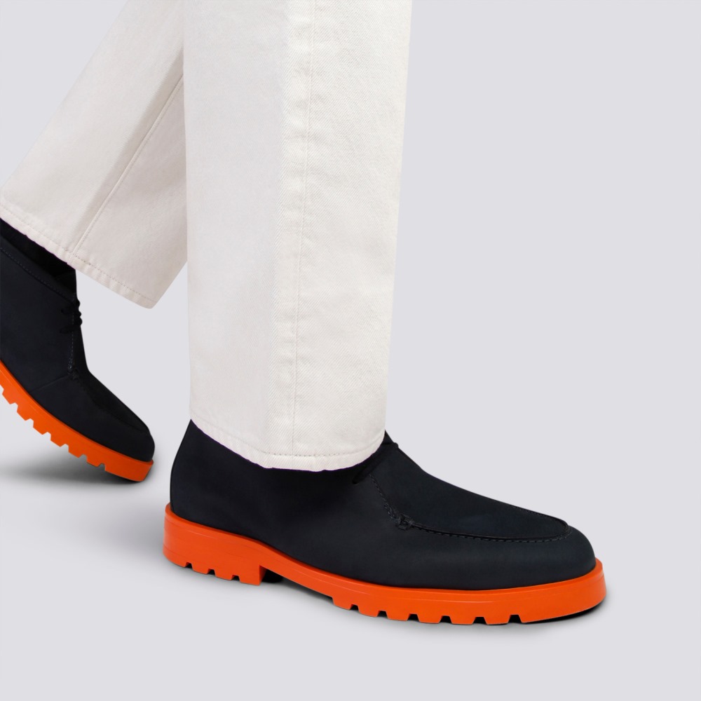 Stivaletto desert da uomo in nabuk blu e arancione - Blu