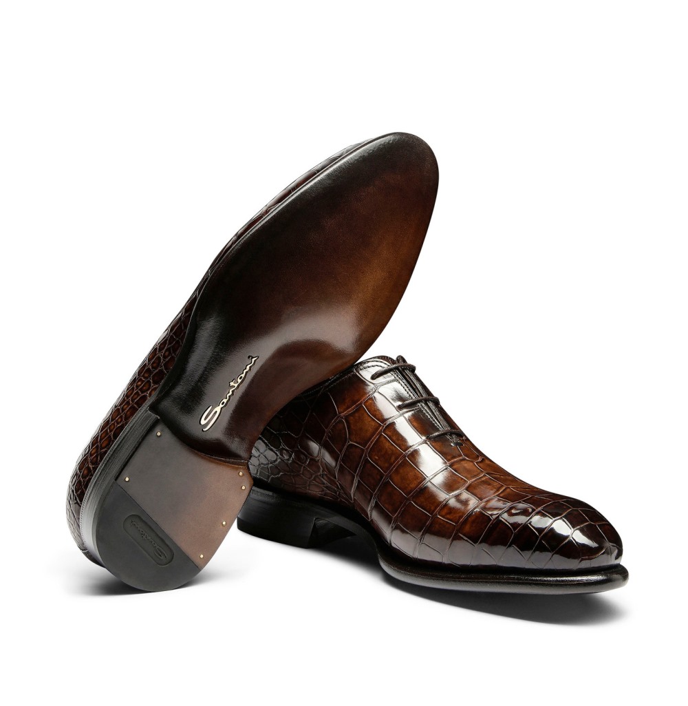 Stringata oxford da uomo in alligatore testa di moro - Testa di moro