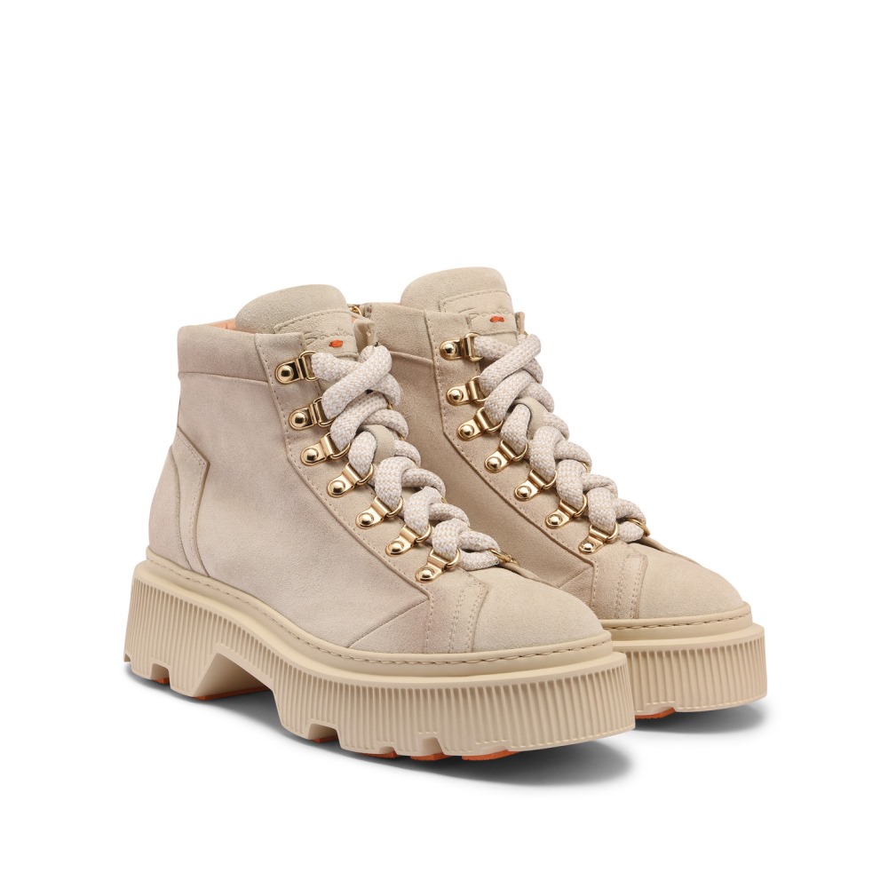 Scarponcino da montagna da donna in suede beige - Naturale