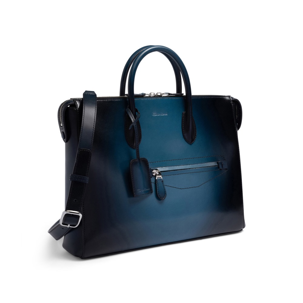Borsa porta pc in pelle blu - Blu