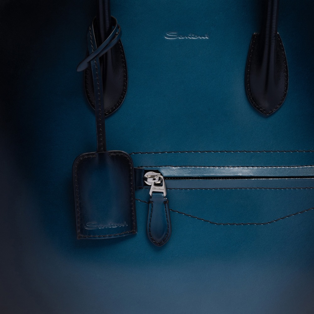 Borsa porta pc in pelle blu - Blu