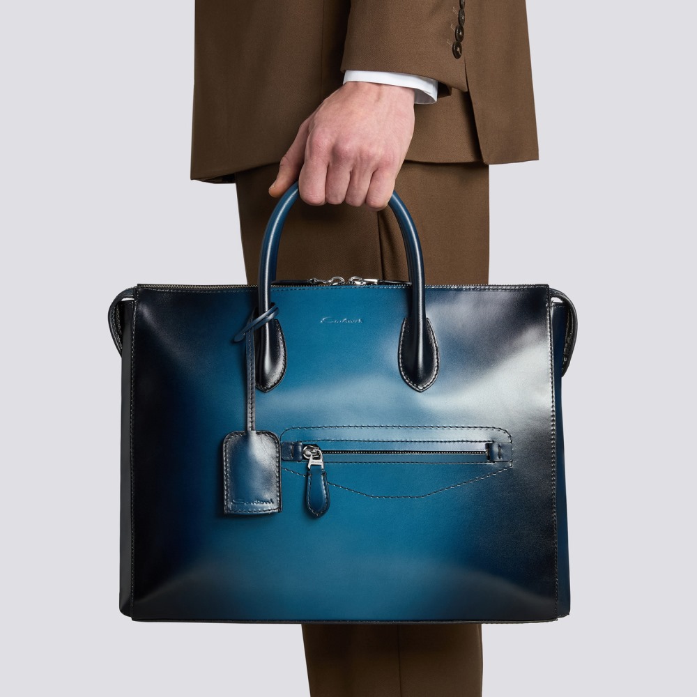 Borsa porta pc in pelle blu - Blu