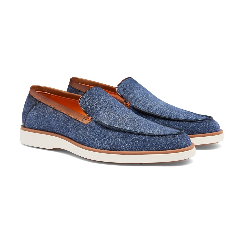 Mocassino da uomo in suede e pelle azzurro e marrone - Azzurro