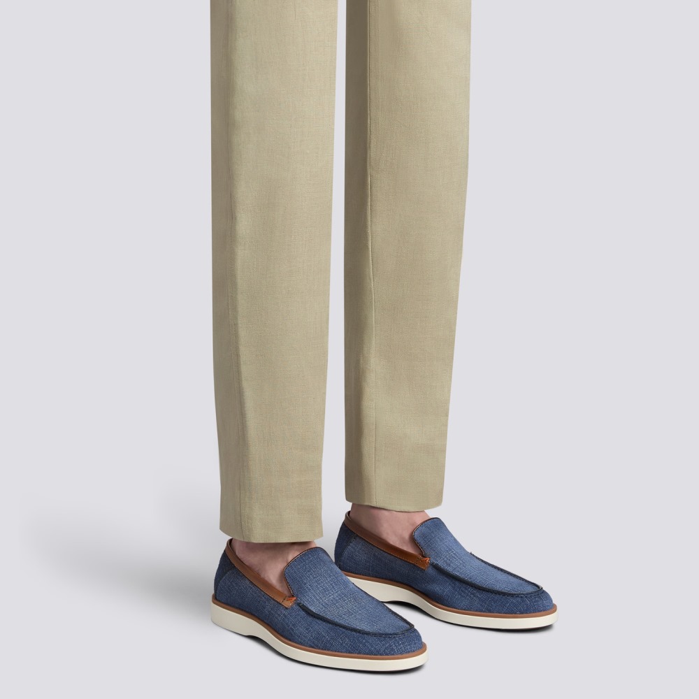 Mocassino da uomo in suede e pelle azzurro e marrone - Azzurro