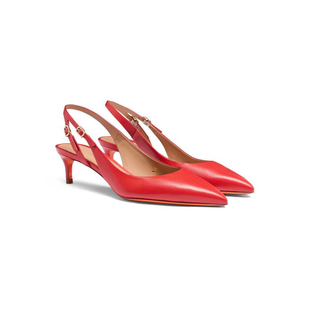 Slingback tacco medio da donna in pelle rossa - Rosso