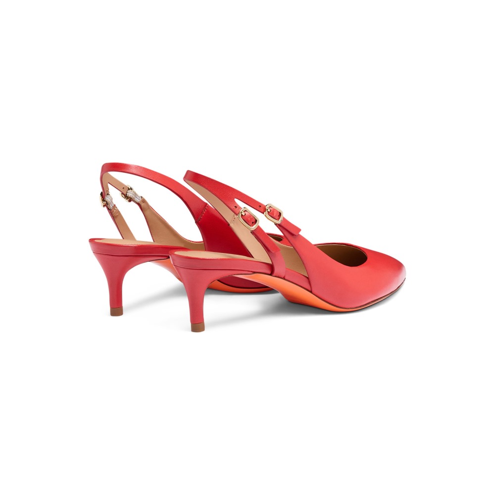 Slingback tacco medio da donna in pelle rossa - Rosso