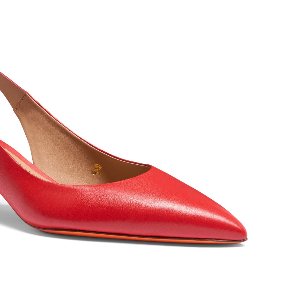 Slingback tacco medio da donna in pelle rossa - Rosso