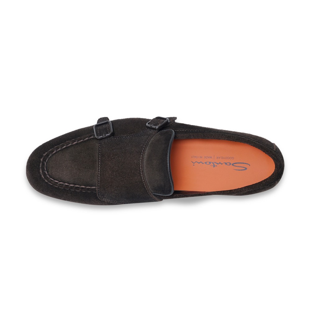 Mocassino doppia fibbia da uomo in suede testa di moro - Testa di moro