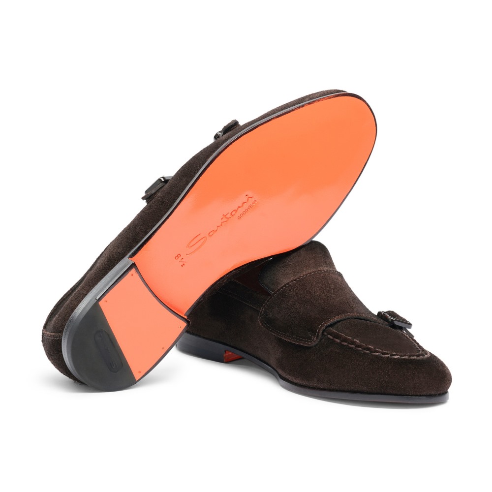 Mocassino doppia fibbia da uomo in suede testa di moro - Testa di moro