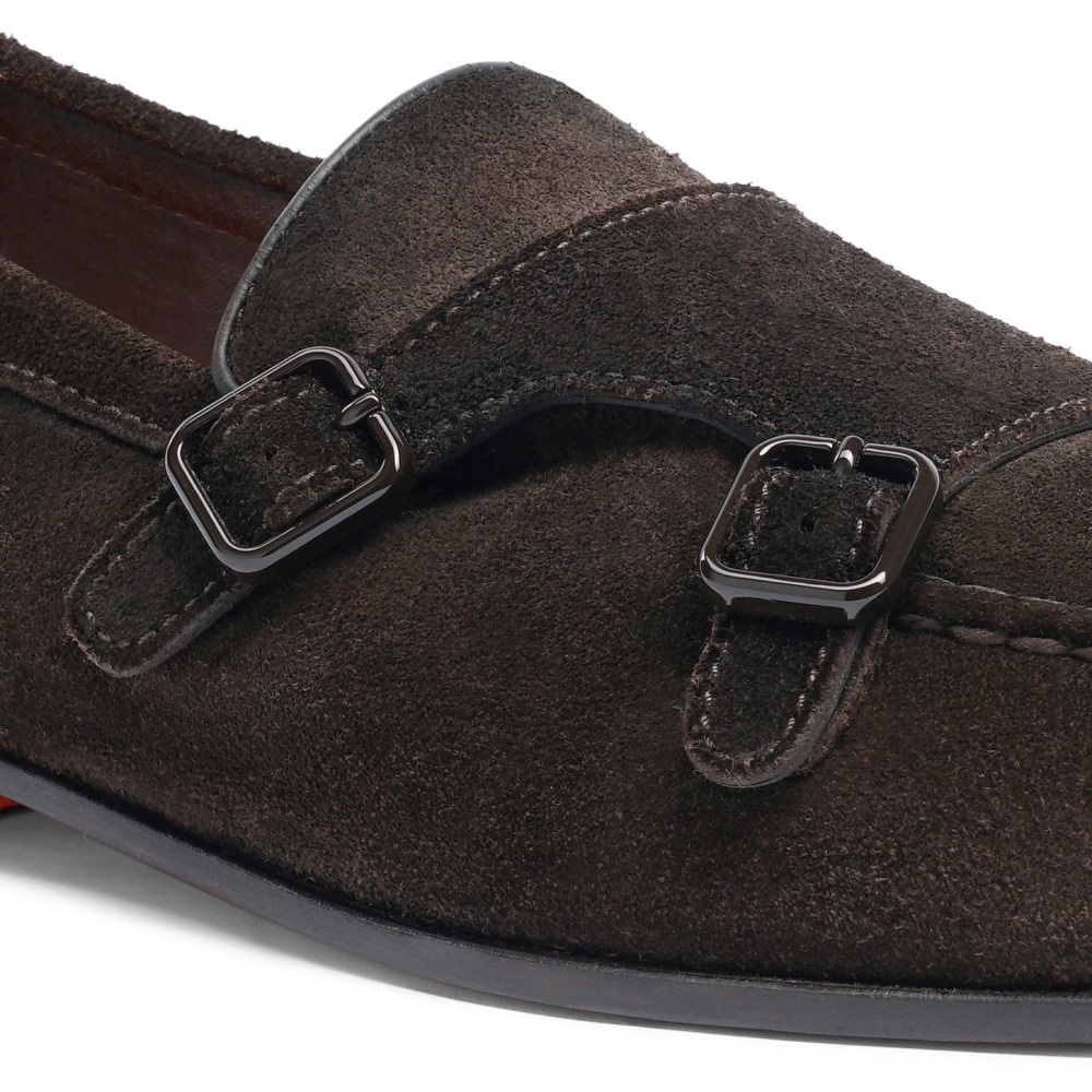 Mocassino doppia fibbia da uomo in suede testa di moro - Testa di moro