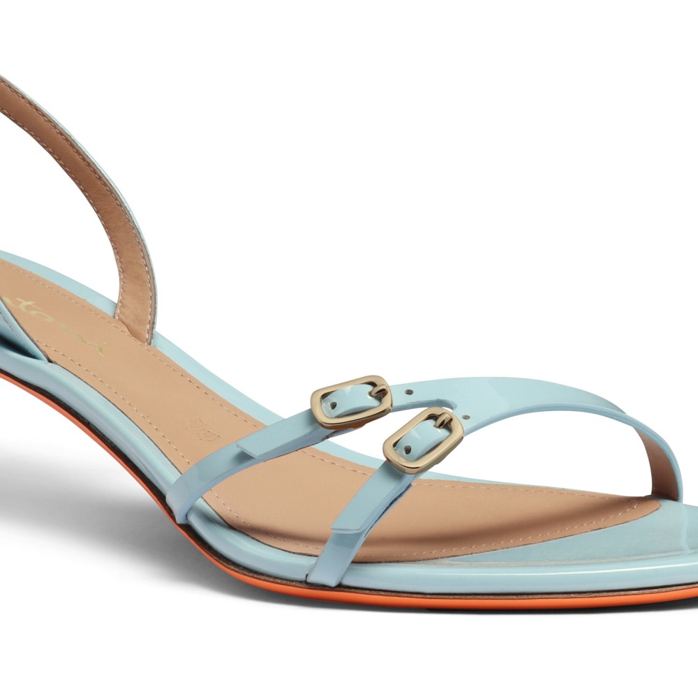 Sandalo tacco medio da donna in vernice azzurra - Azzurro