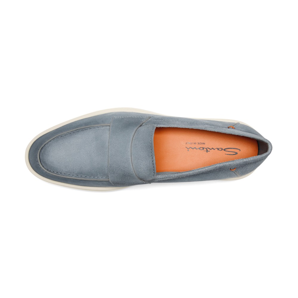 Mocassino penny da uomo in suede azzurro - Azzurro