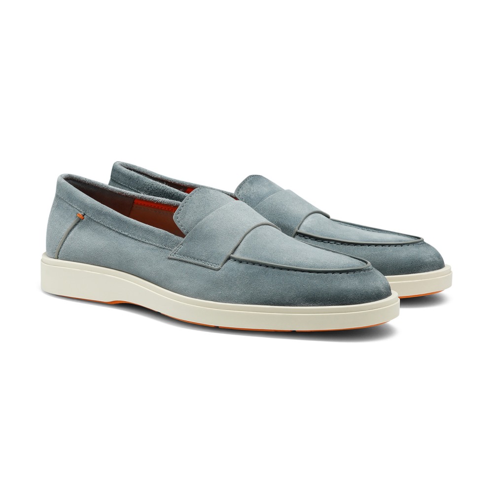 Mocassino penny da uomo in suede azzurro - Azzurro