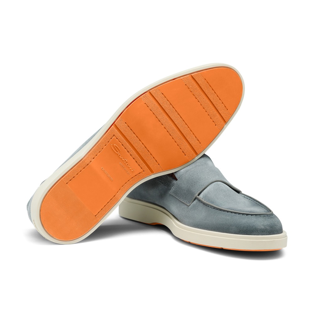 Mocassino penny da uomo in suede azzurro - Azzurro