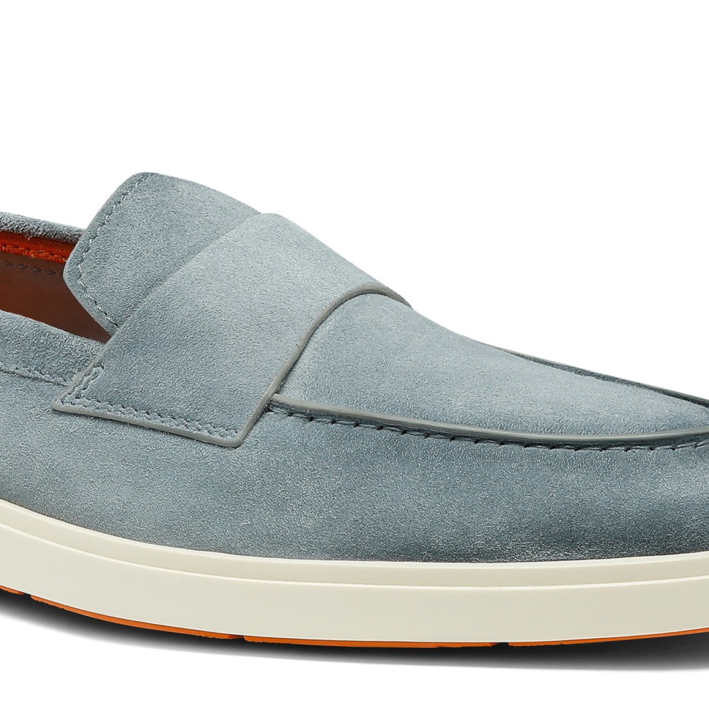 Mocassino penny da uomo in suede azzurro - Azzurro