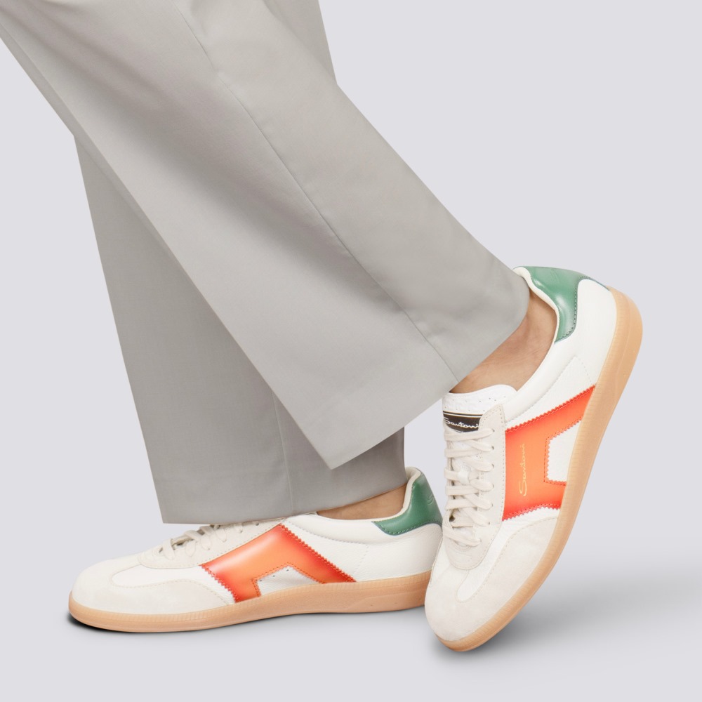 DBS Oly sneaker da uomo in pelle e suede bianco, verde e arancione - Arancione